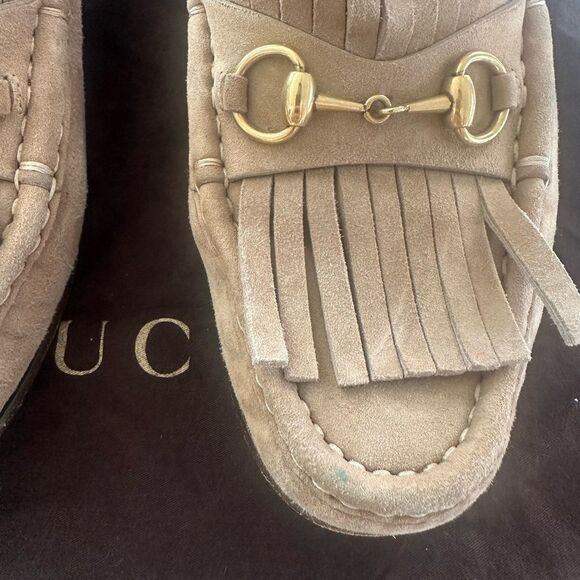 GUCCI Women's Horsebit Fringe Suede Beige Loafers EU 37 - Picture 3 of 9
